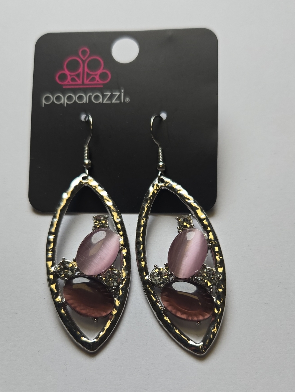 Paparazzi Silver-Tone Pink Cat's Eye Oval Drop Earrings